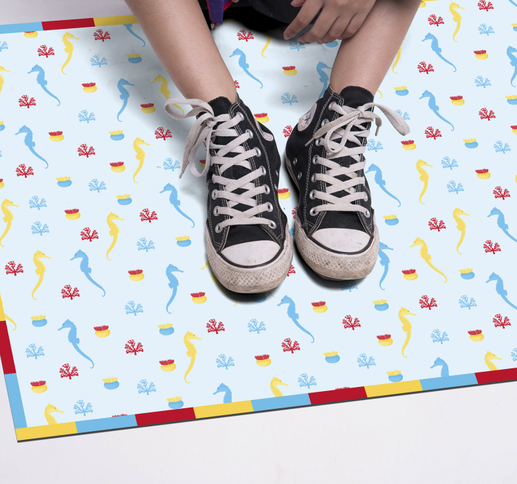 Seahorse blue design bathroom vinyl carpet - TenStickers