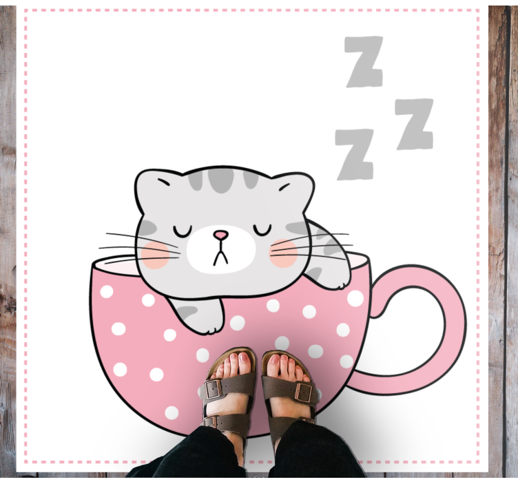 Sleeping cat cup kids vinyl carpet - TenStickers