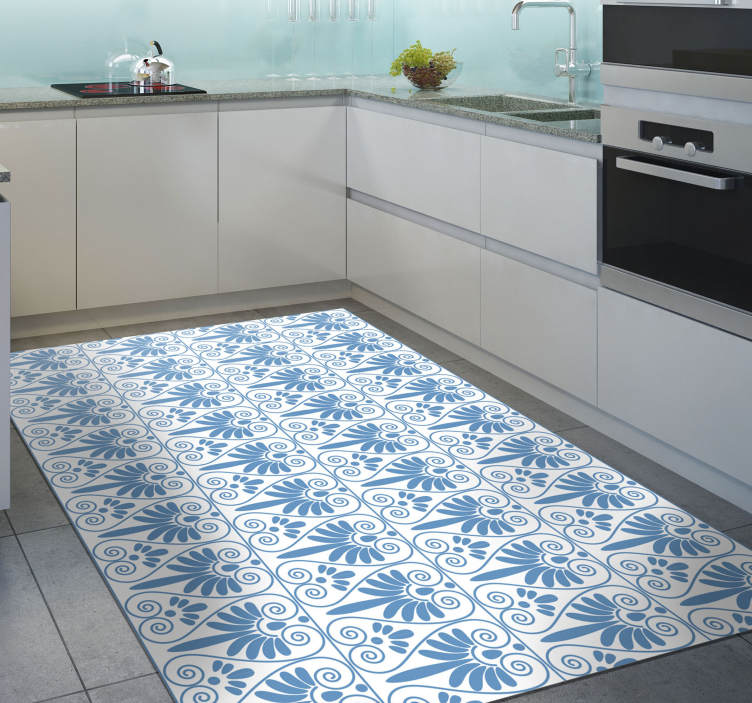 Sophisticated Blue Motif tile vinyl carpet - TenStickers
