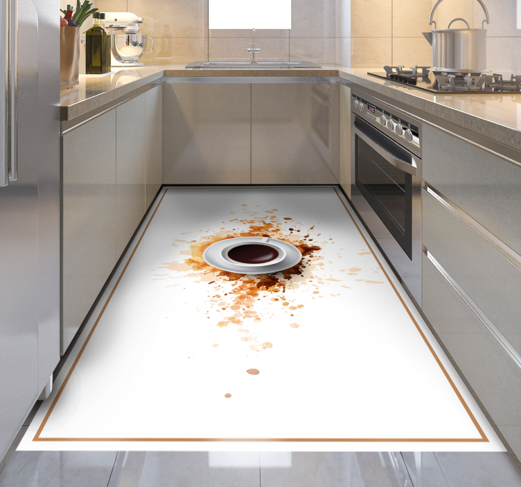 Spilled Coffee Illusion kitchen vinyl carpet - TenStickers