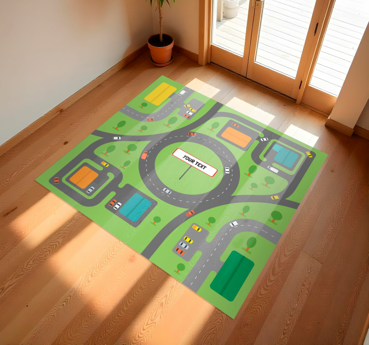 squared city vinyl rug with personalized name - TenStickers
