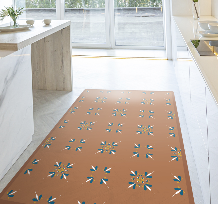 Terracotta tiles with blue pattern tile carpet - TenStickers