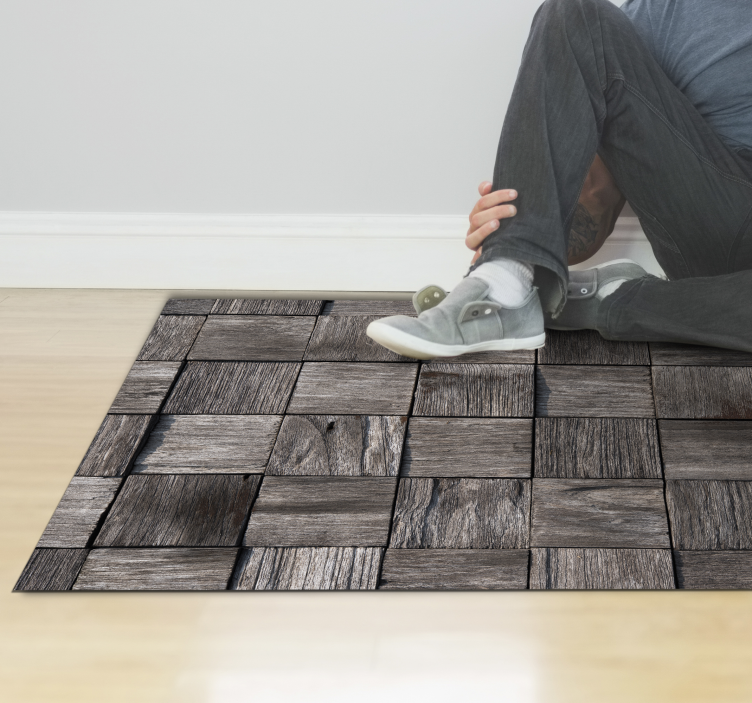 Grey squares design wood effect vinyl carpet - TenStickers