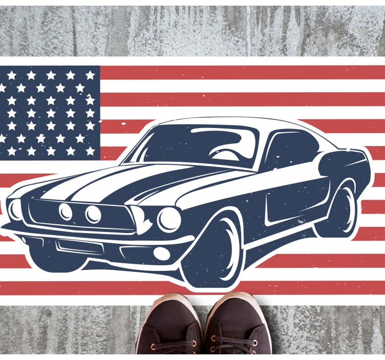 US flag and automobile teen vinyl carpet - TenStickers