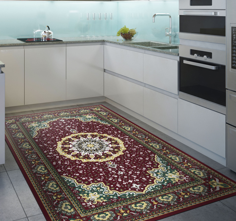 Traditional floral motif kitchen vinyl carpet - TenStickers