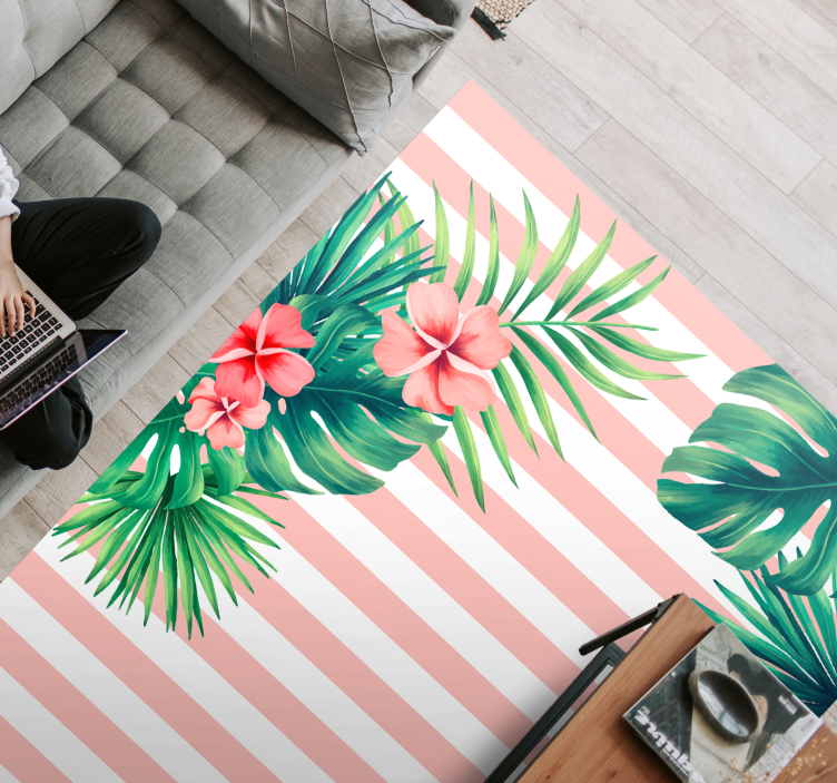 Tropical Flora Stripe floral vinyl carpet - TenStickers