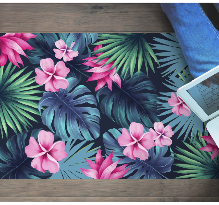 Tropical leaves and flowers nature vinyl rug - TenStickers
