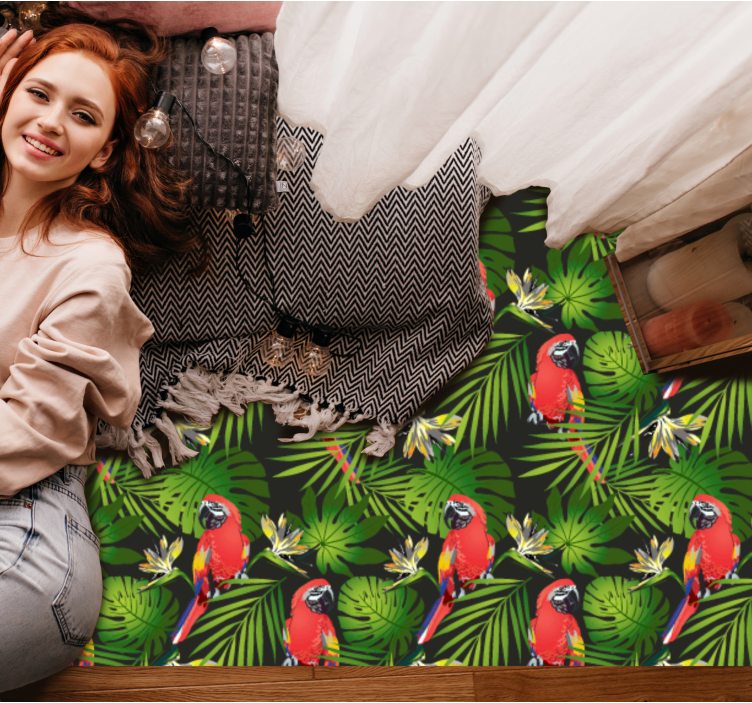 Tropical Parrots Greenery nature vinyl carpet - TenStickers