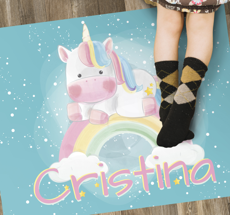 Unicorn over rainbow drawing custom floor mat - TenStickers