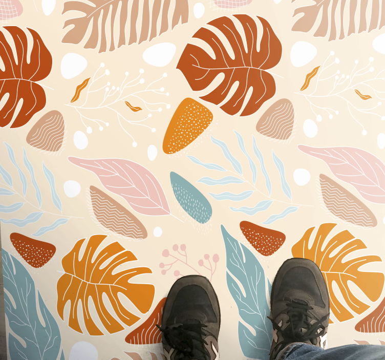 Tropical beige leaf patterns floral vinyl carpet - TenStickers