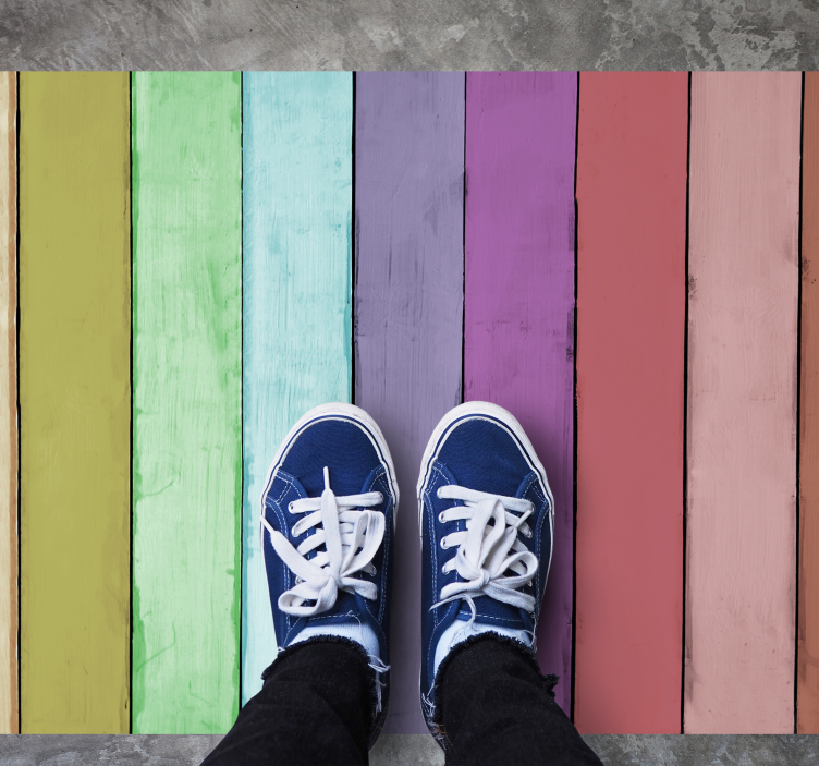 Vibrant rainbow lines wood effect vinyl carpet - TenStickers