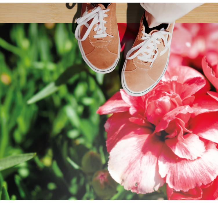 Pink blooms and grass floral vinyl carpet - TenStickers