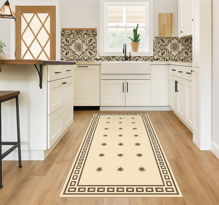 Vintage beige motif kitchen vinyl carpet - TenStickers