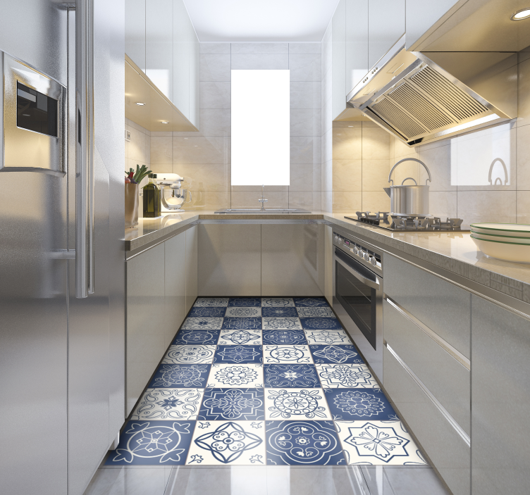 vintage blue tiles kitchen vinyl carpet - TenStickers