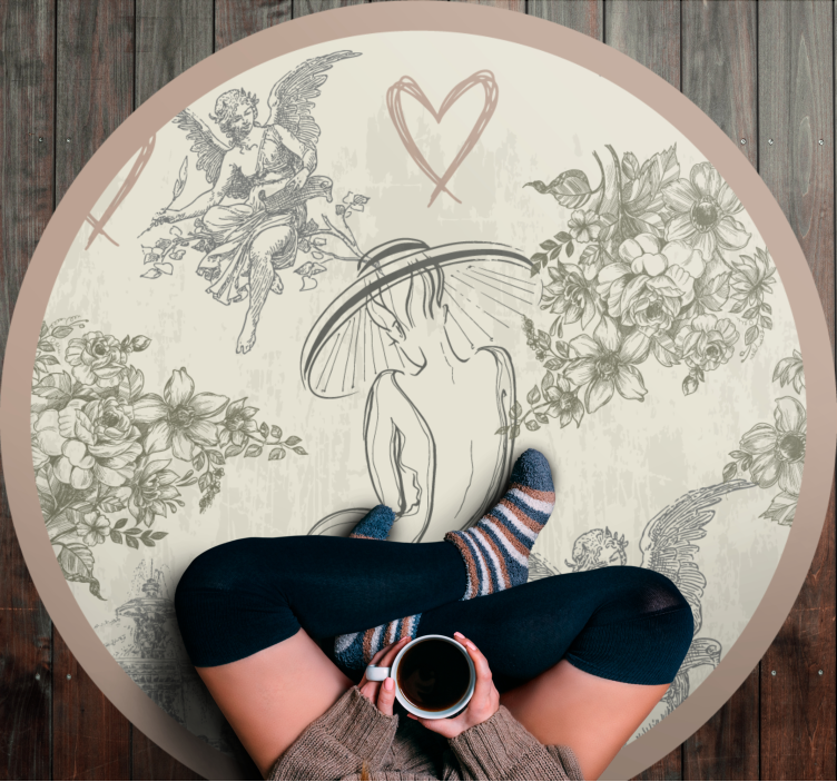Round Celestial Botanical Emblem circular vinyl carpet - TenStickers