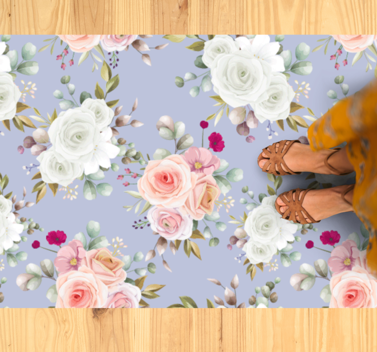 Watercolor blue and purple  floral rug - TenStickers
