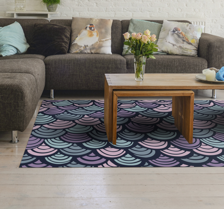 Purple and blue wave motif geometric vinyl carpet - TenStickers
