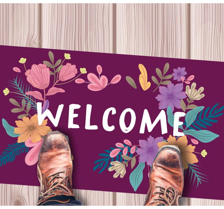 Floral welcome sign entrance hall vinyl carpet - TenStickers