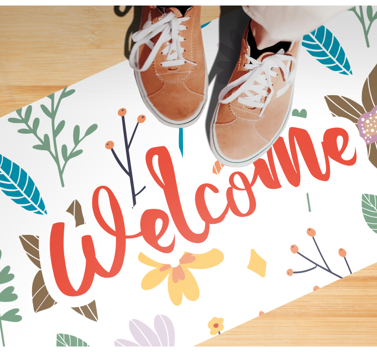 Welcome flower design entrance hall vinyl carpet - TenStickers