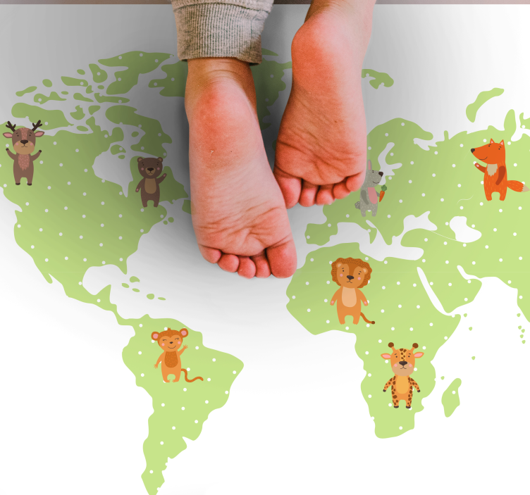 Minimalistic child fauna world map vinyl carpet - TenStickers