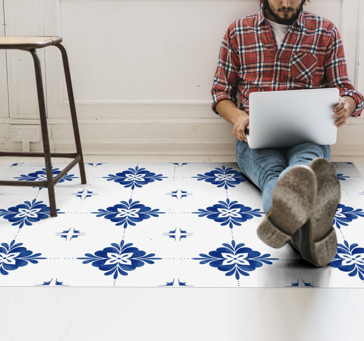 White and teal tile vinyl carpet - TenStickers