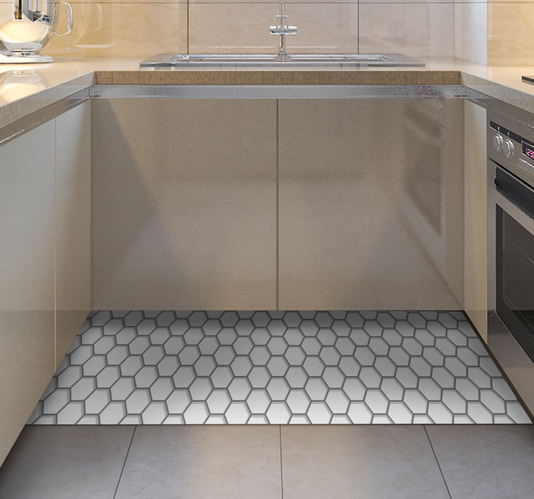 White hexagonal tiles kitchen floor tiles - TenStickers