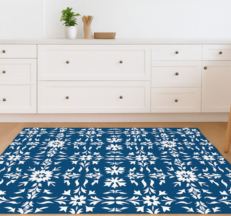 White tiled pattern blue vinyl carpet - TenStickers