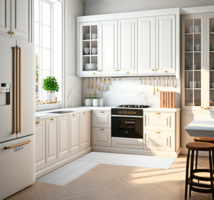 White wood texture kitchen vinyl rug - TenStickers