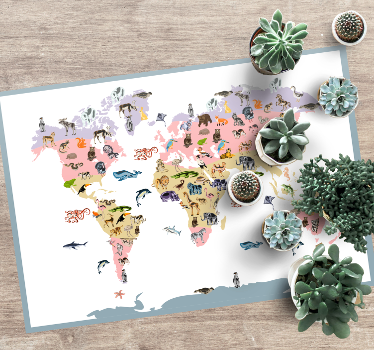 Ilustración de vida silvestre world map vinyl carpet - TenStickers