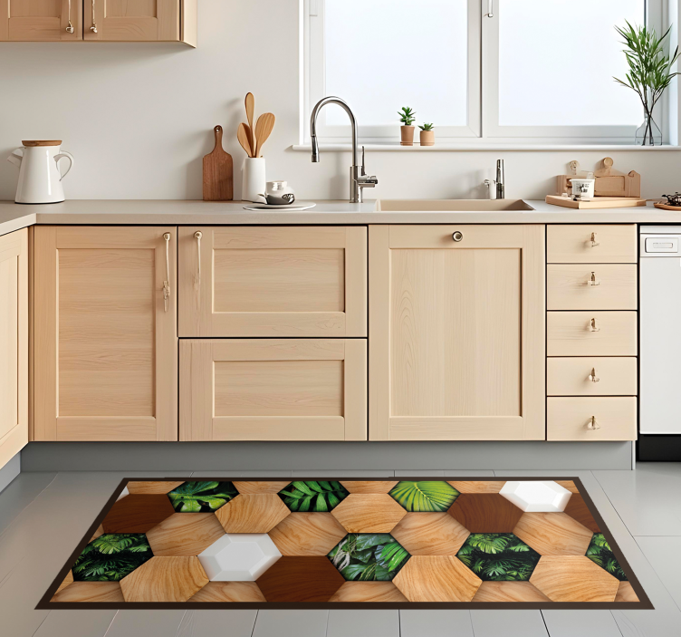 Wood Tropical Hexagons kitchen vinyl carpet - TenStickers