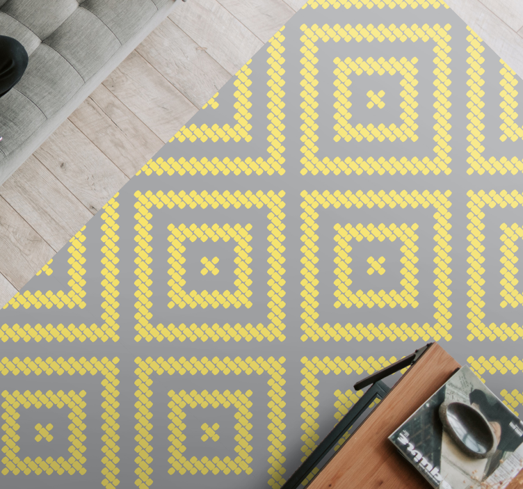 Yellow and gray square pattern geometric vinyl carpet - TenStickers