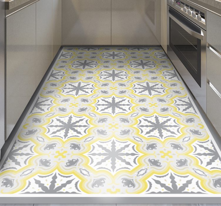 Gray and Yello Star Pattern kitchen vinyl carpet - TenStickers