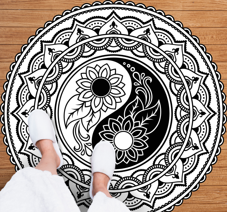 YIN YANG SUNFLOWERS mandala vinyl carpet - TenStickers