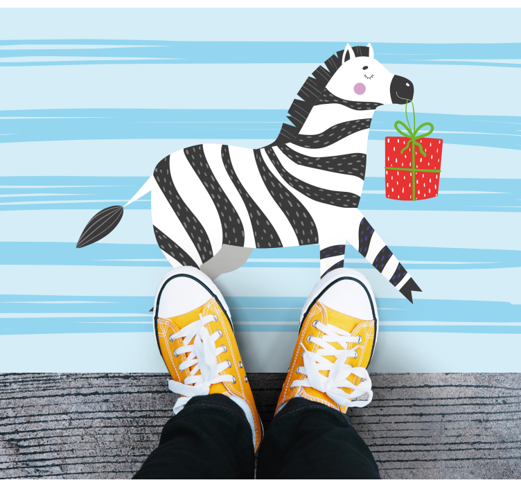 Zebra with gift animal vinyl carpet - TenStickers