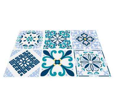 Kitchen vinyl carpet in blue flower tiles - TenStickers