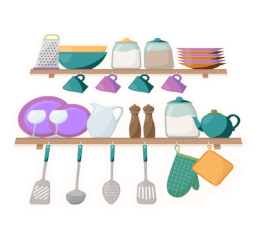 Kitchen vinyl carpet with cooking tools shelves - TenStickers