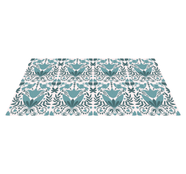 Kitchen vinyl carpet blue folk art pattern with birds - TenStickers