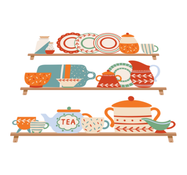Kitchen vinyl carpet with kitchen tableware display - TenStickers