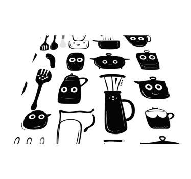 Kitchen vinyl carpet with drawn black utensils - TenStickers