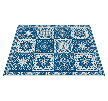 floral blue tiles vinyl kitchen rug - TenStickers