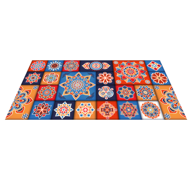 colorful floral tiles kitchen flooring - TenStickers