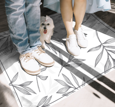 Grey leaves on white background vinyl rug contemporary rugs - TenStickers