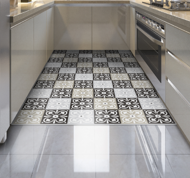 Black white and beige tile vinyl carpet tile mat - TenStickers
