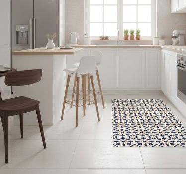 Blue and vibrant yellow portuguese tile kitchen vinyl carpet - TenStickers
