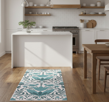 Blue folk art pattern with birds kitchen vinyl carpet - TenStickers