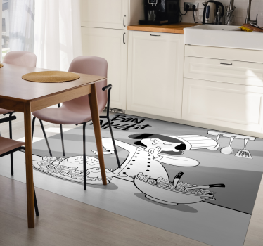 Cartoon chef sharpening knife  kitchen flooring - TenStickers