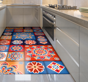 colorful floral tiles kitchen flooring - TenStickers
