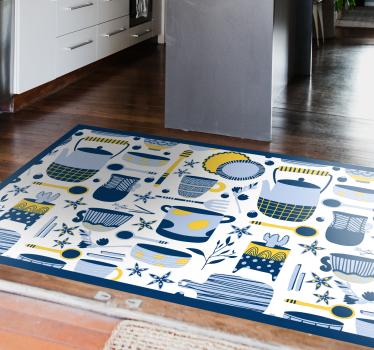Cookware blue pattern kitchen vinyl carpet - TenStickers
