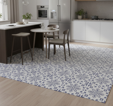Cute blue and white cement tile kitchen vinyl carpet - TenStickers