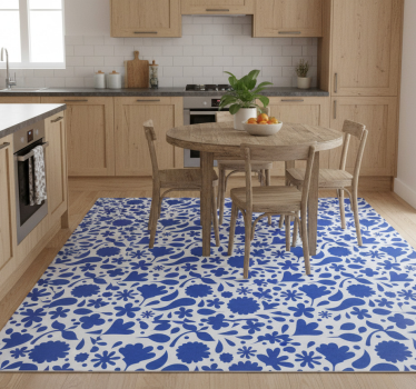 Delfts blue floral kitchen vinyl carpet - TenStickers